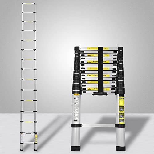 Yakimz 4,4M Teleskopleiter aus hochwertiges Aluminium Stehleiter JZ440 Aluminiumleiter,Mehrzweckleiter, Teleskop Ausziehleiter 150 kg Belastbarkeit, Tragbar Leiter, Silber von Yakimz