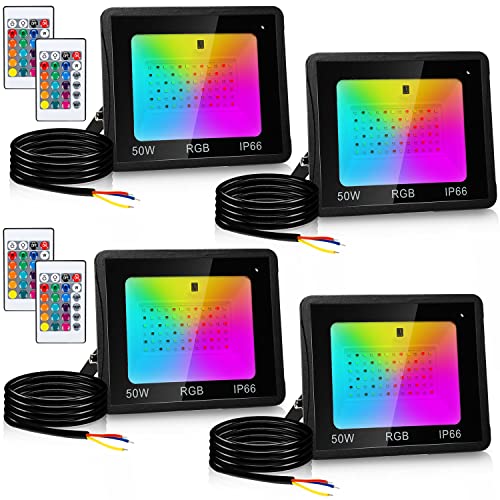 Yakimz 4Stück 50W RGB Strahler Farbwechsel, LED Außen Fluter Farbig Scheinwerfer mit Fernbedienung, 16 Farben 4 Modi IP66 Wasserdicht Außenstrahler Memoryfunktion für Garten Garage Baum Hochzeit Yakimz 4Stück 50W RGB Strahler Farbwechsel, LED Außen Fluter Farbig Scheinwerfer mit Fernbedienung, 16 Farben 4 Modi IP66 Wasserdicht Außenstrahler Memoryfunktion für Garten Garage Baum Hochzeit von Yakimz