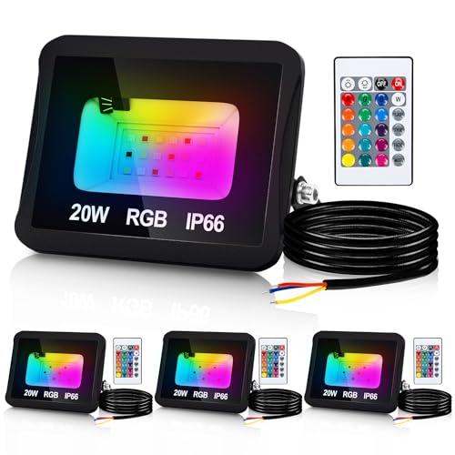 Yakimz 4er 20W RGB Flutlicht mit Fernbedienung, RGB LED Strahler Außen IP66 Wasserdicht Fluter, Bunt Dimmbar Außenstrahler Smart Licht, 16 Farben 4 Modi Speicherfunktion für Halloween Weihnachten Yakimz 4er 20W RGB Flutlicht mit Fernbedienung, RGB LED Strahler Außen IP66 Wasserdicht Fluter, Bunt Dimmbar Außenstrahler Smart Licht, 16 Farben 4 Modi Speicherfunktion für Halloween Weihnachten von Yakimz