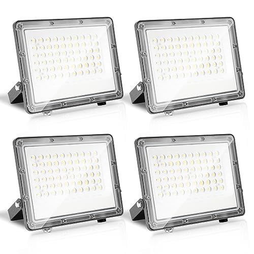Yakimz 4er 50W LED Flutlicht, LED Strahler Außen 4950LM Superhell LED Scheiwerfer Flutbeleuchtung, 6000K Kaltweiß, IP65 Wasserfest Fluter Außenstrahler für Hinterhof, Auffahrt (kein Stecker) von Yakimz