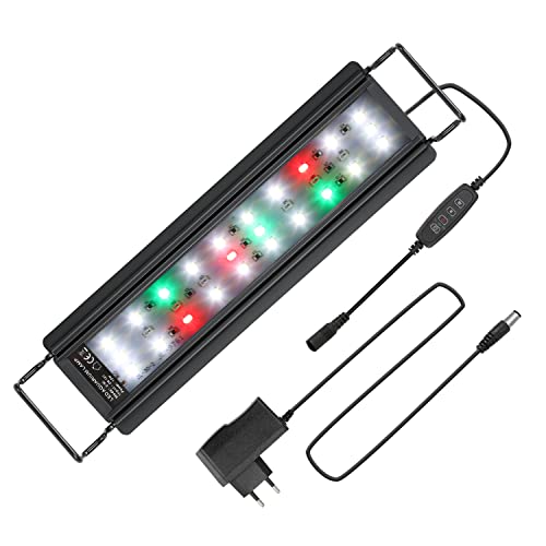 Yakimz Aquarienbeleuchtung LED, 10W Aquarium LED Beleuchtung RGB, einstellbare Zeitschaltung Aquariumleuchte, Timer, einstellbare Helligkeit, mit ausziehbarer Halterung für 30cm-45cm Aquarium Lampe von Yakimz