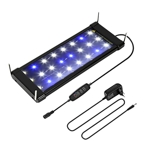 Yakimz Aquarium LED Beleuchtung, 10W Universal Aquarium Lampe, einstellbare Helligkeit, Blaues Licht und blau-weißes Licht, mit ausziehbarer Halterung, Aquarienbeleuchtung für Süßwasser-Aquarien von Yakimz