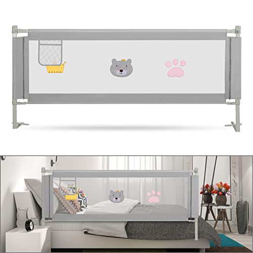 Yakimz Bettgitter, Kinderbett Kinderbettschutzgitter Rausfallschutz, Höhenverstellbar Sicherheitsschutz Bettschutzgitter, Hübsches Muster Klappbar Babybettgitter, Grau (Eine Seite), 200 x 70 cm von Yakimz