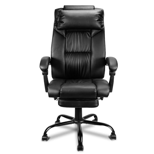Yakimz Bürostuhl Chefsessel, Ergonomischer Schreibtischstuhl mit Kopfstütze, Belastbar bis 200 KG, Verstellbare Rückenlehne PC-Stuhl, Höhenverstellbarer Computerstuhl, Schwarz von Yakimz