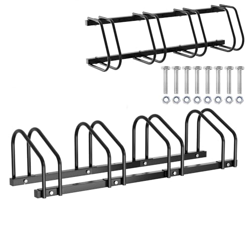 Yakimz Fahrradständer für 4 Fahrräder, Mehrfachständer 35-55 mm Reifenbreite Fahrradständer Boden Bodenständer, Fahrrad Ständer Halter HBT: 26 x 101 x 32 cm, Schwarz von Yakimz