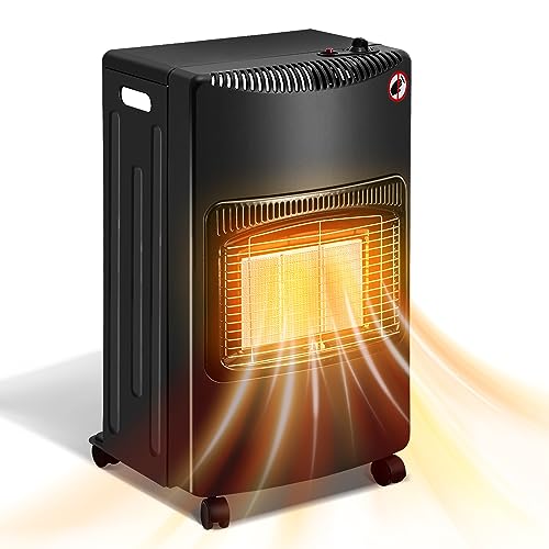Yakimz Gasheizofen, Gasheizer, 1400-4200 Watt Gasofen 3 Stufen einstellbar Gasheizgerät, Heizstrahler mit Gasdruckregler und Gasschlauch, Gasflaschen bis 10 Kg (Schwarz) von Yakimz