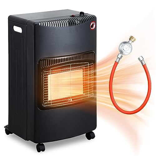 Yakimz Gasheizofen Gasheizer 4,2 KW Gasheizung Faltbar Gasofen 305 g/h Gasverbrauch Gasheizvolumen 80 m³, ODS, Kippschutz, Piezozünder, mit Druckregler & Schlauch, 3 Heizstufen(1.4KW/2.8KW/4.2KW) von Yakimz