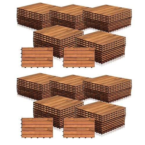 Yakimz Holzfliesen 110er| aus Akazien Holz| 30 × 30cm| 1 m² pro bodenfliesen|Outdoor & Indoor Bodenbelag Balkon mit Drainagensystem & Klicksystem, Braun von Yakimz