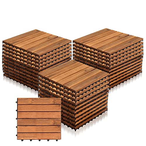 Yakimz Holzfliesen 33er| aus Akazien Holz| 30 × 30cm| 1 m² pro bodenfliesen|Outdoor & Indoor Bodenbelag Balkon mit Drainagensystem & Klicksystem, Braun von Yakimz