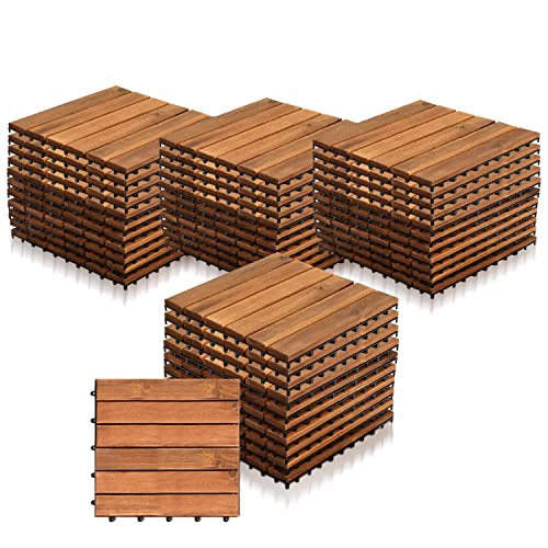 Yakimz Holzfliesen 44er| aus Akazien Holz| 30 × 30cm| 1 m² pro bodenfliesen|Outdoor & Indoor Bodenbelag Balkon mit Drainagensystem & Klicksystem, Braun von Yakimz