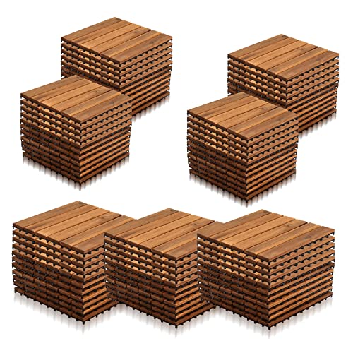 Yakimz Holzfliesen 77er| aus Akazien Holz| 30 × 30cm| 1 m² pro bodenfliesen|Outdoor & Indoor Bodenbelag Balkon mit Drainagensystem & Klicksystem, Braun von Yakimz