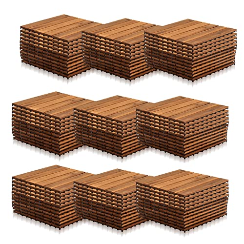 Yakimz Holzfliesen 99er| aus Akazien Holz| 30 × 30cm| 1 m² pro bodenfliesen|Outdoor & Indoor Bodenbelag Balkon mit Drainagensystem & Klicksystem, Braun von Yakimz