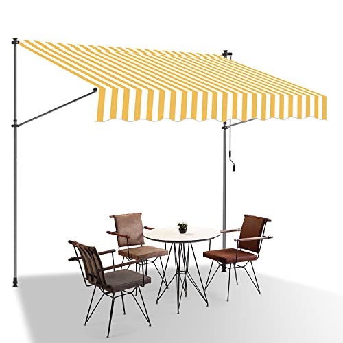 Yakimz Klemmmarkise mit Handkurbel Balkon, Balkonmarkise ohne Bohren, Markise höhenverstellbar UV-beständig Sonnenschutz wasserabweisend, einfache Montage 350x120x200-300cm Gelbweiß von Yakimz