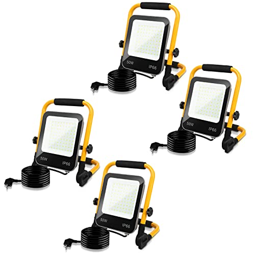 Yakimz LED Baustrahler 50W 5100LM, 4er Arbeitsleuchte Strahler IP66 Wasserdicht 6000K Kaltweiß Tragbar und Faltbarer Arbeitsscheinwerfer mit kabel, 72LEDs, für Werkstatt Baustelle Garage Campin von Yakimz