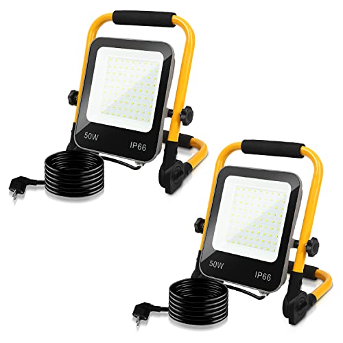 Yakimz LED Baustrahler 50W 5100LM, Arbeitsleuchte Strahler IP66 Wasserdicht 6000K Kaltweiß Tragbar und Faltbarer Arbeitsscheinwerfer mit kabel, 72LEDs, für Werkstatt Baustelle Garage Campin, 2er Yakimz LED Baustrahler 50W 5100LM, Arbeitsleuchte Strahler IP66 Wasserdicht 6000K Kaltweiß Tragbar und Faltbarer Arbeitsscheinwerfer mit kabel, 72LEDs, für Werkstatt Baustelle Garage Campin, 2er von Yakimz