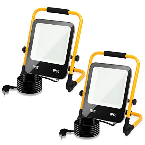 Yakimz LED Baustrahler Arbeitsleuchte Strahler 150W 13000LM Bauscheinwerfer mit 3m Stromkabel IP66 Austellenlampe Tragbar und Faltbarer 216 LEDs Fluter für Werkstatt Baustelle Garage, Kaltweiß, 2er Yakimz LED Baustrahler Arbeitsleuchte Strahler 150W 13000LM Bauscheinwerfer mit 3m Stromkabel IP66 Austellenlampe Tragbar und Faltbarer 216 LEDs Fluter für Werkstatt Baustelle Garage, Kaltweiß, 2er von Yakimz