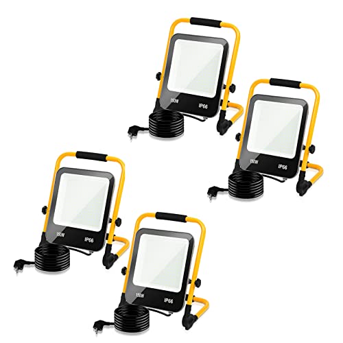 Yakimz LED Baustrahler Arbeitsleuchte Strahler 150W 13000LM Bauscheinwerfer mit 3m Stromkabel IP66 Austellenlampe Tragbar und Faltbarer 216 LEDs Fluter für Werkstatt Baustelle Garage, Kaltweiß, 4er Yakimz LED Baustrahler Arbeitsleuchte Strahler 150W 13000LM Bauscheinwerfer mit 3m Stromkabel IP66 Austellenlampe Tragbar und Faltbarer 216 LEDs Fluter für Werkstatt Baustelle Garage, Kaltweiß, 4er von Yakimz
