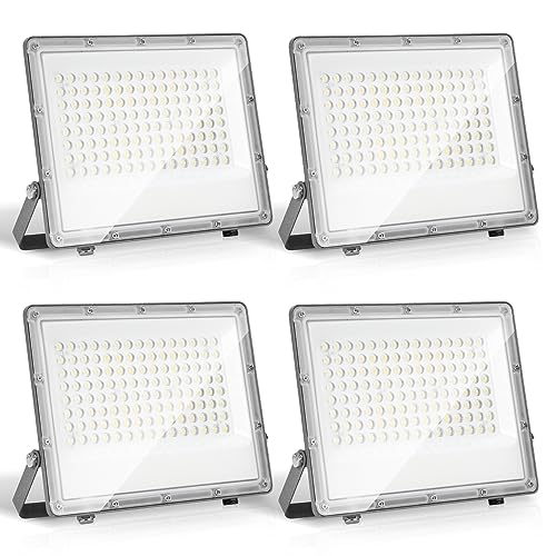 Yakimz LED Scheinwerfer 100W, LED Strahler Außen 4er, IP65 Wasserdicht, 9900LM LED Fluter, LED Außenstrahler 6000K Kaltweiß LED Außenbeleuchtung für Terrasse Sportplatz (kein Stecker) von Yakimz