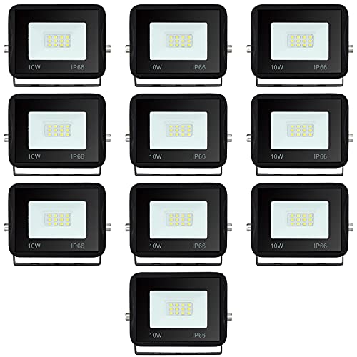 Yakimz LED Strahler Außen, 10x10W LED Fluter Scheinwerfer, Wasserdicht IP66, LED Wandbeleuchtung Flutlicht 230V, Superhell Kaltweiß Außenstrahler 900LM 6000K Fluter Beleuchtung Außenlampe von Yakimz