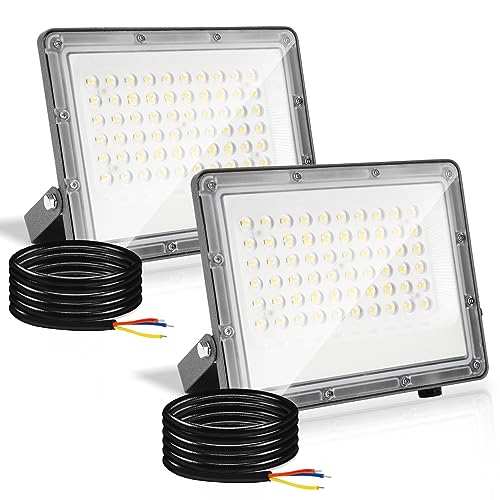 Yakimz LED Strahler Außen, 2er 50W Superhell 4950LM LED Fluter Flutlicht, LED Scheinwerfer Aussen 6000K Kaltweiß IP65 Wasserfest Außenstrahler für Garage, Flur, Türen (kein Stecker) von Yakimz
