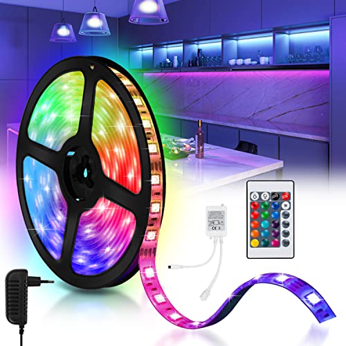 Yakimz LED Strip 20m RGB LED Streifen, Lichterkette mit Fernbedienung und Netzteil, 5050 Leds Strips mit 15 Farbwechsel und 4 Modi, Lichtband Selbstklebend, für Haus, Party, Küche von Yakimz