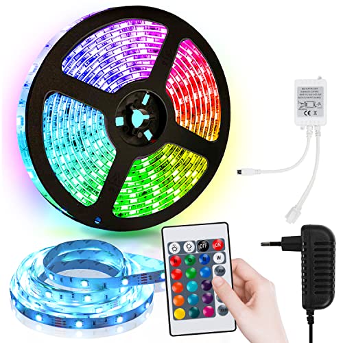 Yakimz LED Strip 2m RGB LED Streifen, Lichterkette mit Fernbedienung und Netzteil, 5050 Leds Strips mit 15 Farbwechsel und 4 Modi, Lichtband Selbstklebend, für Haus, Party, Küche von Yakimz