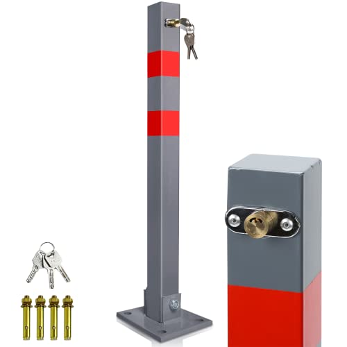 Yakimz Parkpfosten Parkplatzsperre 3 Schlüssel Sperrpfosten klappbar Stahl Robust Standfuß Stabil Park Poller Set (1 Stück) von Yakimz