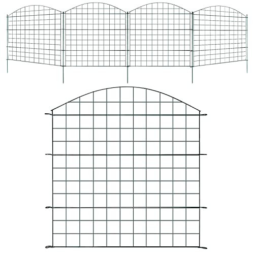 Yakimz Teichzaun Gartenzaun 15x, Gartenzäune Tiergehege mit 22 Zaunelemente-10 Zaunelemente 18 Befestigungsstäben, Metallzaun Steckzaun Länge 3,75m - Oberbogen, Grün von Yakimz