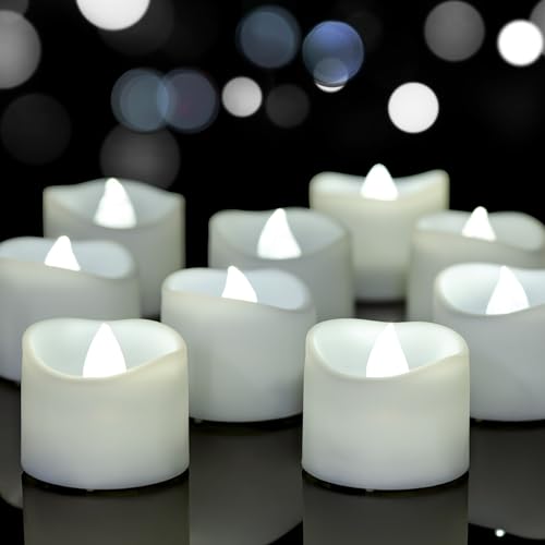 Yakpo 24 Stück kaltweiße, flackernde LED-Teelichter mit Timer, batteriebetrieben, flammenloses Teelicht mit Timerfunktion, künstliche elektrische Kerzen für Halloween, Hochzeit, Weihnachtsdekoration von Yakpo