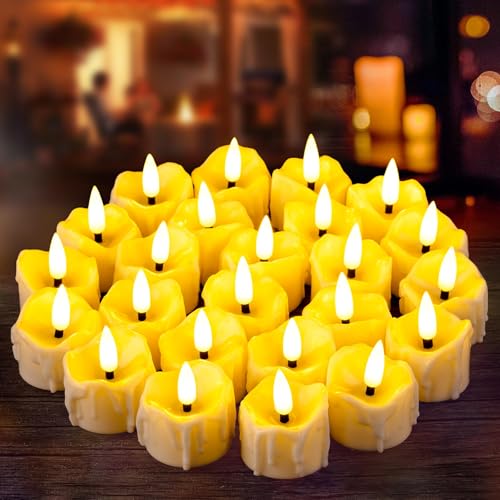 Yakpo 24 Stück LED-Teelichter mit Timer, LED-Teelicht mit Timerfunktion, kleines flammenloses flackerndes elektrisches Künstliche Timer Teelicht mit Batterie für Weihnachts- und Halloween-Dekorationen von Yakpo