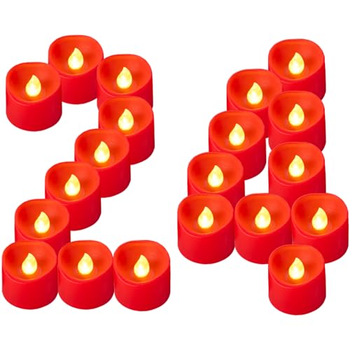 Yakpo 24 Stück rote LED-Teelichter batteriebetrieben, flammenlos flackernde rote Kerzen elektrische Teelichter künstliche Kerzen Großpackung für Weihnachten Halloween Hochzeit romantische Dekorationen von Yakpo
