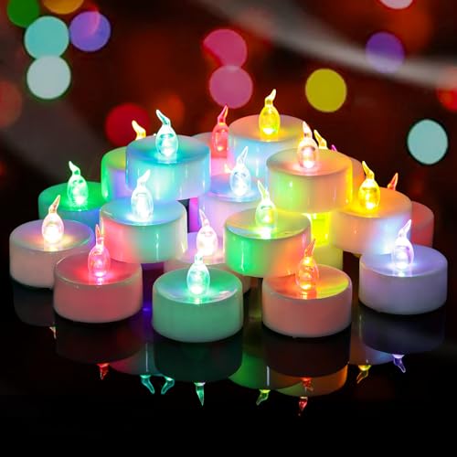 Yakpo 36 Stück Teelichter mit langsamem Farbwechsel, batteriebetrieben, flammenlose elektrische Teelichter mit Farblichtern, bunte LED Kerzen für Weihnachts-Halloween-Dekorationen, kein Flackern von Yakpo