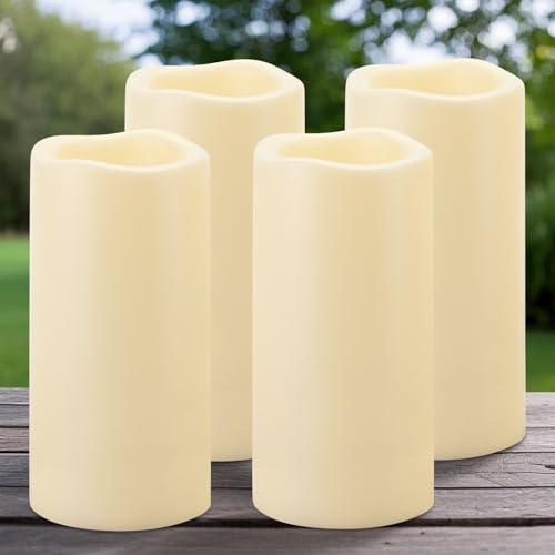 Yakpo 4 Stück 10 x 20,3 cm große wasserdichte LED-Kerzen für den Außenbereich mit Timer, batteriebetriebene flammenlose Kerzen für draußen, Outdoor-LED-Stumpenkerzen für Laternen-Deko im Freien Yakpo 4 Stück 10 x 20,3 cm große wasserdichte LED-Kerzen für den Außenbereich mit Timer, batteriebetriebene flammenlose Kerzen für draußen, Outdoor-LED-Stumpenkerzen für Laternen-Deko im Freien von Yakpo