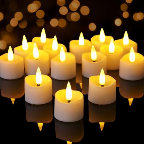 Yakpo 48 Stück LED-Teelichter mit Timer, batteriebetrieben, flammenloses flackerndes LED-Teelicht mit Timerfunktion, elektrisch flackernde künstliche Kerzen für Weihnachts-Halloween-Kürbisdekorationen von Yakpo