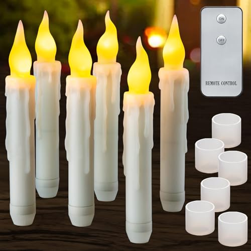Yakpo 6 Stück flammenlose LED-Stabkerzen mit Fernbedienung, batteriebetriebene flackernde Halloween-Schwimmkerzen zum Aufhängen, künstliche LED-Spitzkerzen für Fenster, Weihnachten, Festdekoration Yakpo 6 Stück flammenlose LED-Stabkerzen mit Fernbedienung, batteriebetriebene flackernde Halloween-Schwimmkerzen zum Aufhängen, künstliche LED-Spitzkerzen für Fenster, Weihnachten, Festdekoration von Yakpo