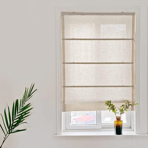 Yaland Fenster Raffrollo tageslicht Raffgardine Faltvorhang Blickdicht mit Klettverschluss Leinen landhausstil BxH 60 x 140 cm, Sand 1 Stück von Yaland