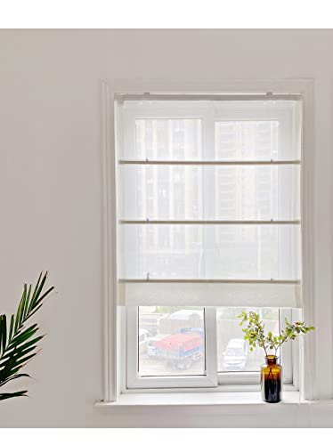 Yaland Fenster Raffrollo tageslicht Raffgardine Faltvorhang Halbtransparent mit Klettverschluss Leinen landhausstil BxH 60 x 140 cm, Sand 1 Stück von Yaland