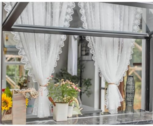 Yaland Garn Scheibengardine Romantischer Landhausstil Weißes Spitzen Blumenmuster transparente Gardine mit Kräuselband in Küche, Wohnzummer 1 Stück Weiß HxB 160x140cm von Yaland