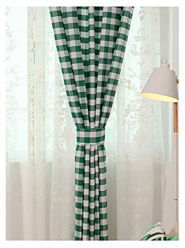 Yaland Home Fashion Dekoschal Karo Vorhang gardinen Modern Kariert Scheibengardine Gingham Vorhänge mit Kräuselband (BxH 150x250cm,grün) 1 Stück von Yaland