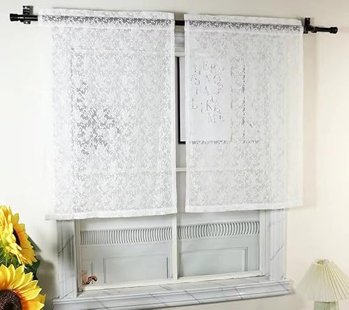 Yaland Jacquard Panneaux mit Floral Muster Fenster-Behang Scheibengardine mit Tunnelzug Zeitlose Fensterdekoration 1 Stück, Weiß, BxH 45x60cm von Yaland