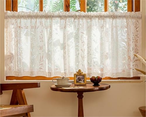 Yaland Jacquard Scheibengardine mit zarten Blättermuster Lochstickerei Bistrogardine mit Stangendurchzug Sichtschutz Küche 1 Stück Natur HxB 60x120cm von Yaland