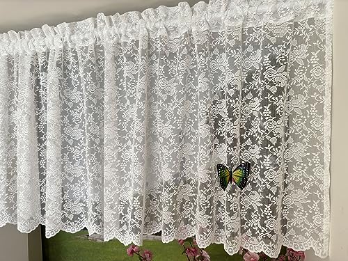 Yaland Jacquard Scheibengardine weiße Spitzenoptik mit gebogten Abschluss Kurzstore mit Tunnelzug Küche 1 Stück HxB 50x120cm von Yaland