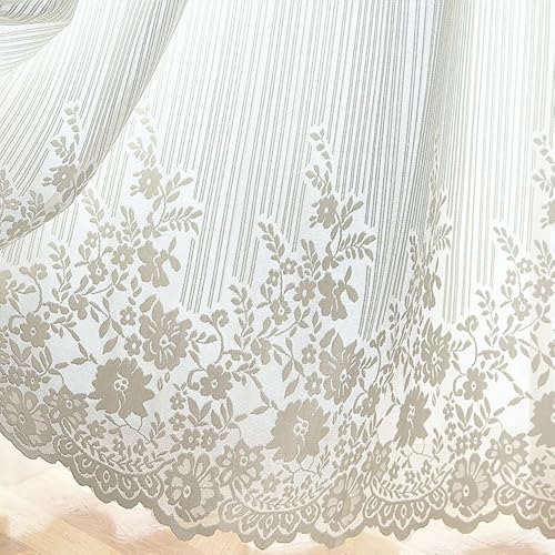 Yaland Jacquard Schiebegardine Landhausstil mit Streifen-Blumenmuster Spitzenoptik transparente Gardine mit Tunnelzug in Küche, Wohnzummer 1 Stück HxB 150x140cm von Yaland