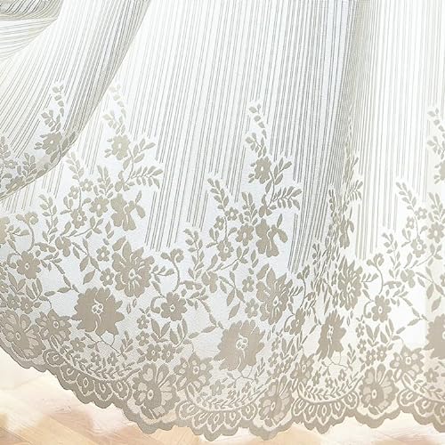 Yaland Jacquard Schiebegardine Landhausstil mit Streifen-Blumenmuster Spitzenoptik transparente Gardine mit Tunnelzug in Küche, Wohnzummer 1 Stück HxB 245x140cm von Yaland