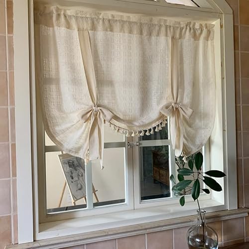 Yaland Leinenoptik Raffrollo Tunnelzug Blickdicht Landhausstil Bindegardine mit Häkelkante Beige 1 Stück, HxB 160x100cm von Yaland