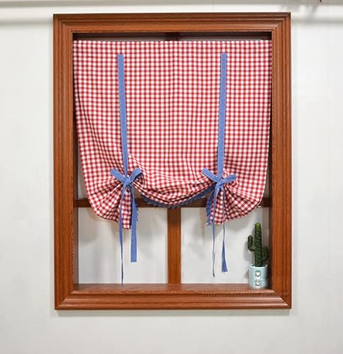 Yaland Raffrollo Stoffrollos für Fenster Raffgardine Blickdicht Landhausstil mit karo-Muster (rot-weiß BxH 60x100cm) 1 Stück von Yaland
