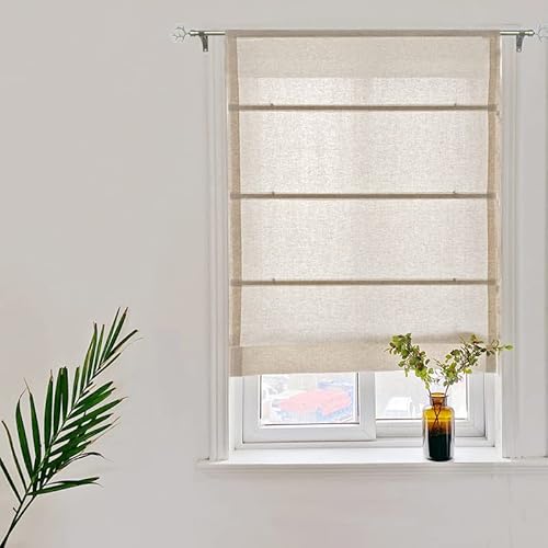 Yaland Raffrollos tageslicht Raffgardine Faltvorhang Tunnelzug Leinen landhausstil (Blickdicht BxH 60 x 120cm), Sand 1 Stück von Yaland