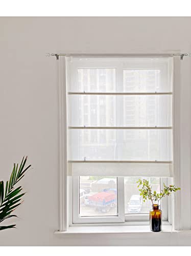 Yaland Raffrollos tageslicht Raffgardine Faltvorhang Tunnelzug Leinen landhausstil (halbtransparent BxH 60 x 150cm), Sand 1 Stück von Yaland