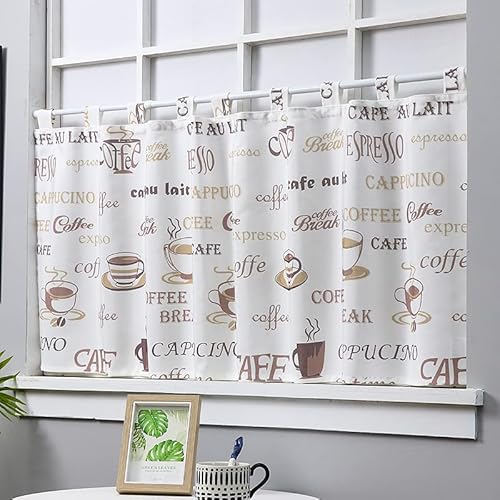 Yaland Scheibengardine Blickdicht Bistrogardine wasserdicht Küche Kurz Fenster mit Lanhausstil Kinderzimmer Gardine mit Schlaufen Vintage (BXH 200x45cm) 1 Stück von Yaland