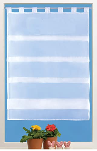 Yaland Scheibengardine lang Raffrollo Voile transparent Schlaufen ohne Bohren Bistrogardine landhausstil balkontür Vorhänge Nachahmung Rollos (Weiß BxH 80x90cm) 1 Stück von Yaland